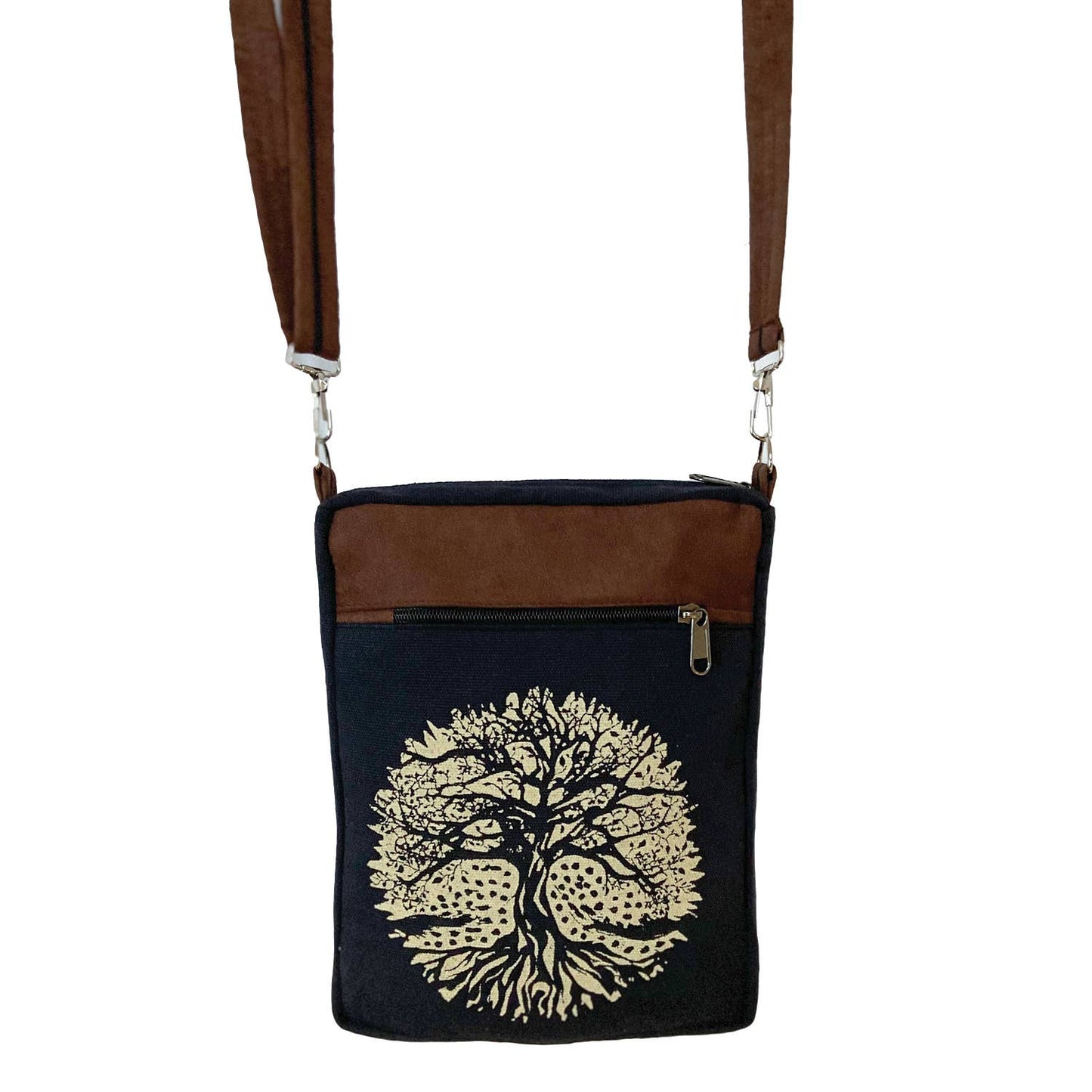 Tree of Life -One Tree Crossbody Bag: Black