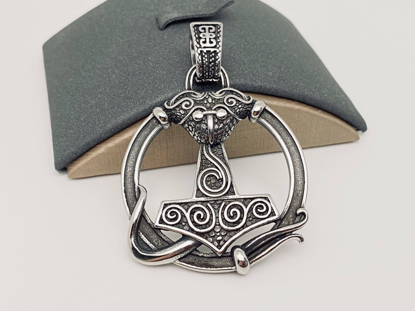 Thor's Hammer Circle with Spiral Accents - Large Pendant