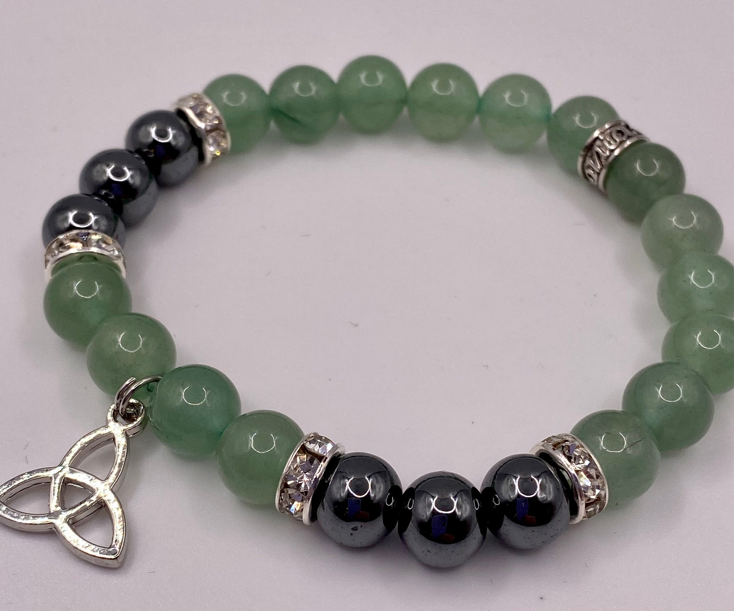 Celtic Triquetra Bracelet with Green Aventurine and Hematite