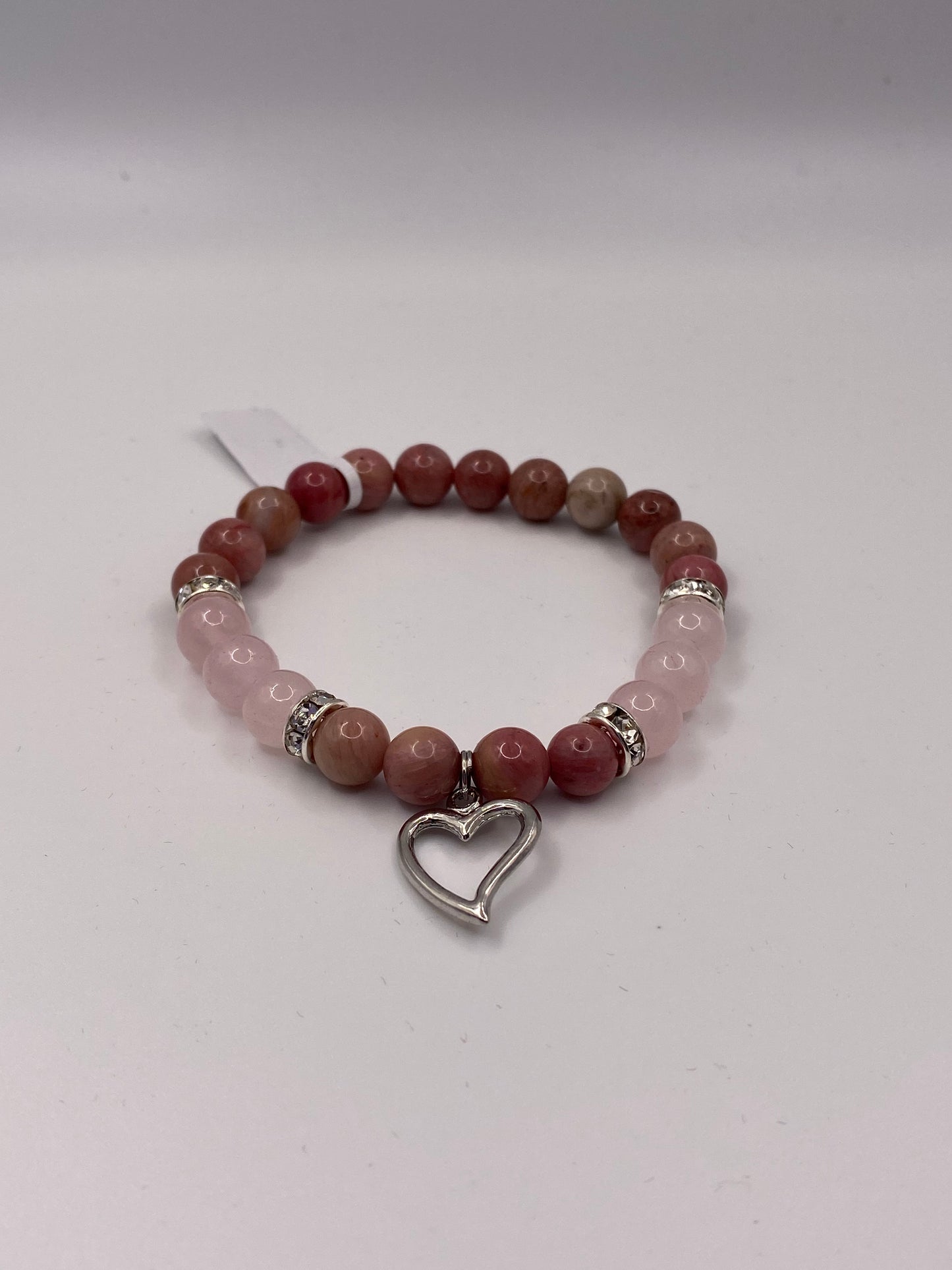Heart Bracelet with Rose Quartz and Rhodonite