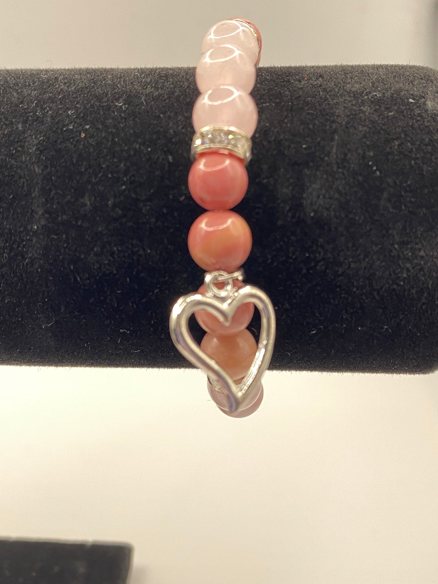 Heart Bracelet with Rose Quartz and Rhodonite