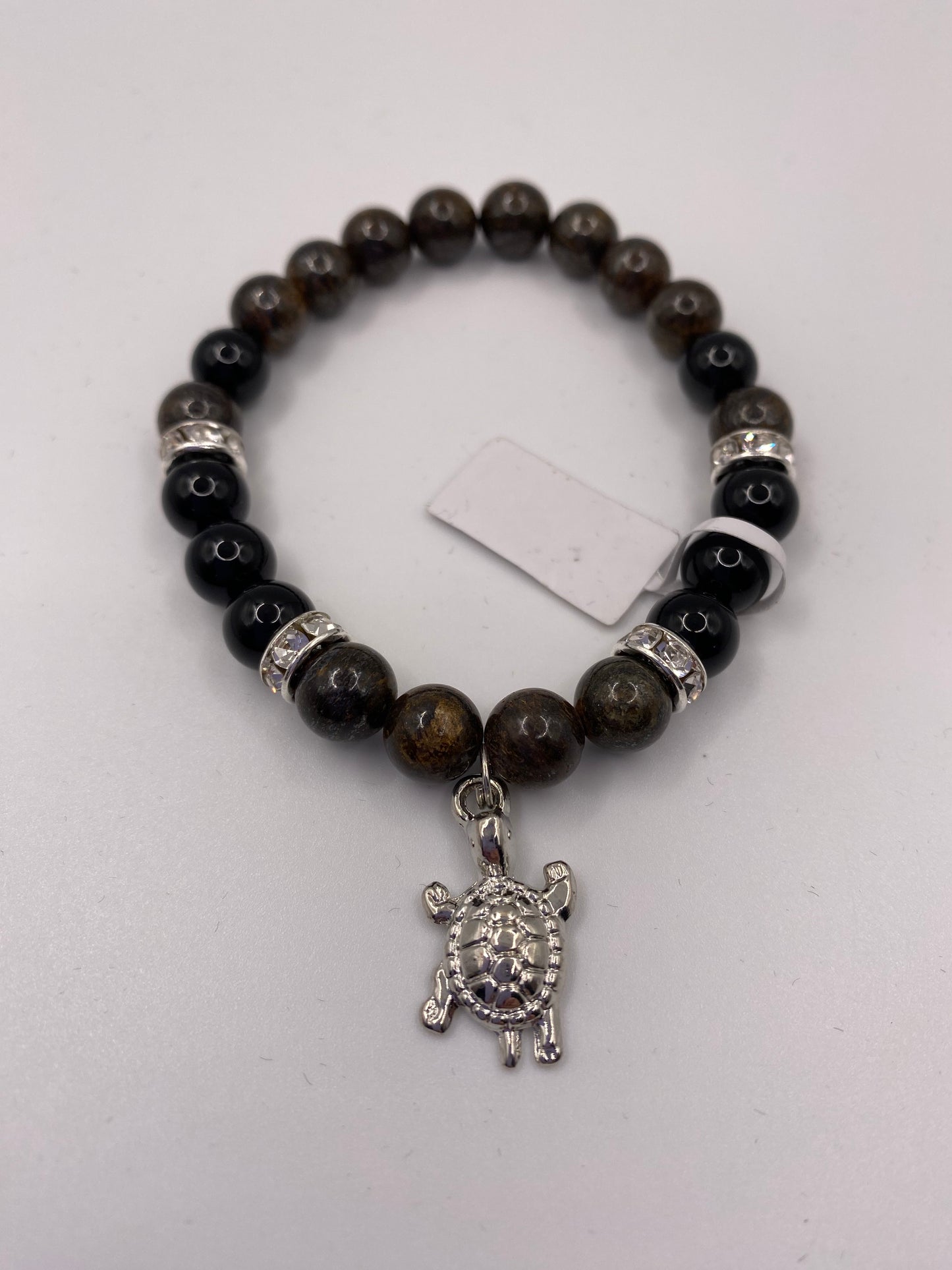 Turtle Bracelet with Bronzite and Rainbow Obsidian