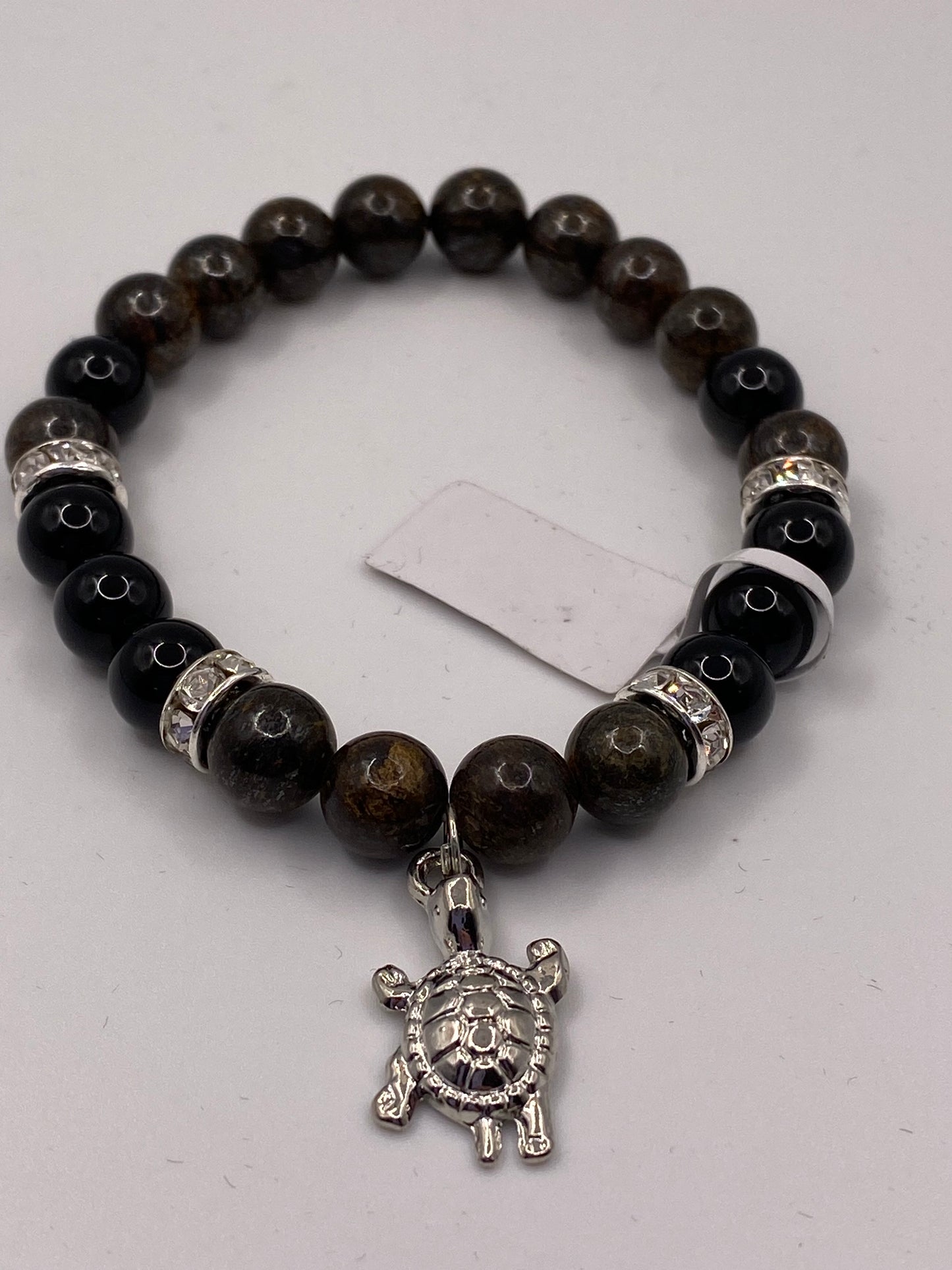 Turtle Bracelet with Bronzite and Rainbow Obsidian