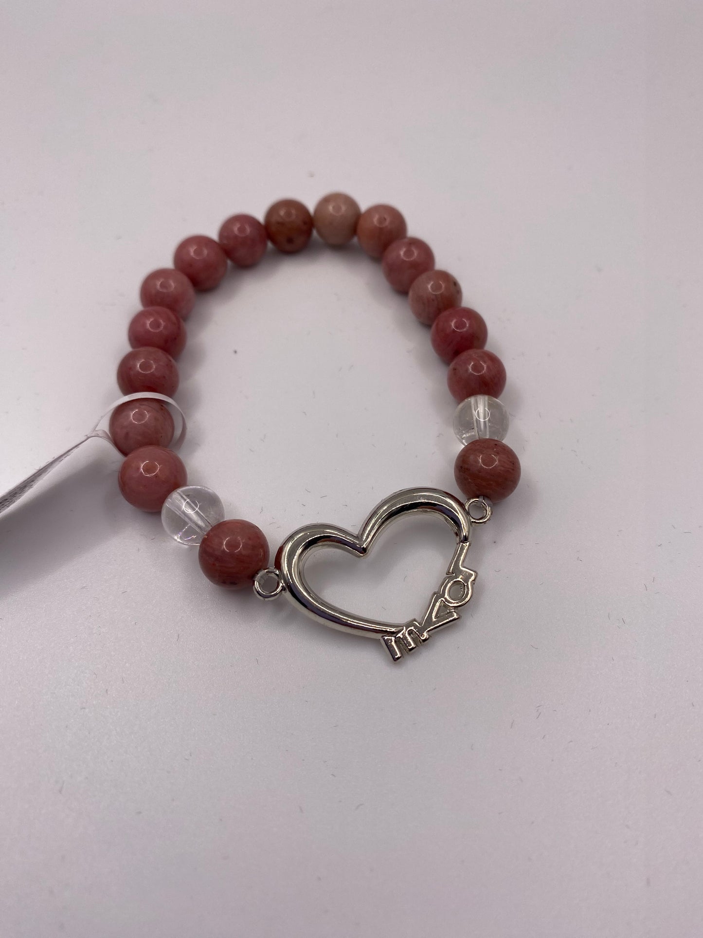 Love Heart Bracelet with Clear Quartz and Rhodonite